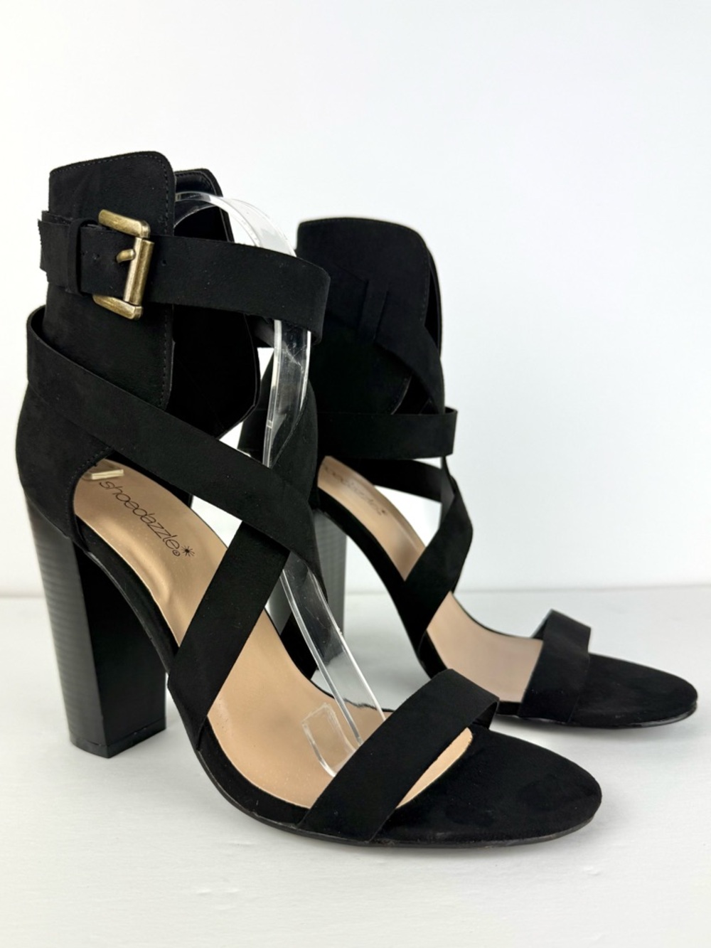 Shoe Dazzle Kareana Buckle High Heel Black Dress Sandals Womens 9.5 NEW